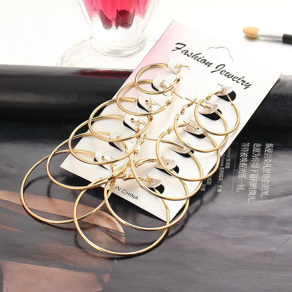Planet Gates New 6 Pairs/set Hoop Earrings Gold Silver color Small Big Circle Earring Set for Women Simple Punk Ear Clip 2019 Fashion Jewelry