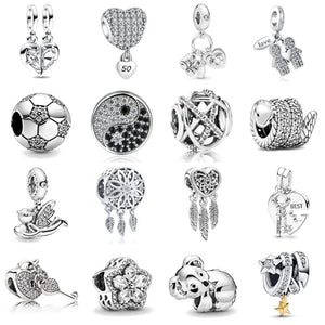 Planet Gates NEW 925 Sterling Silver Charm Fit Original Bracelet Accessories Women Jewelry White Series Football Snake Dreamcatcher Cross