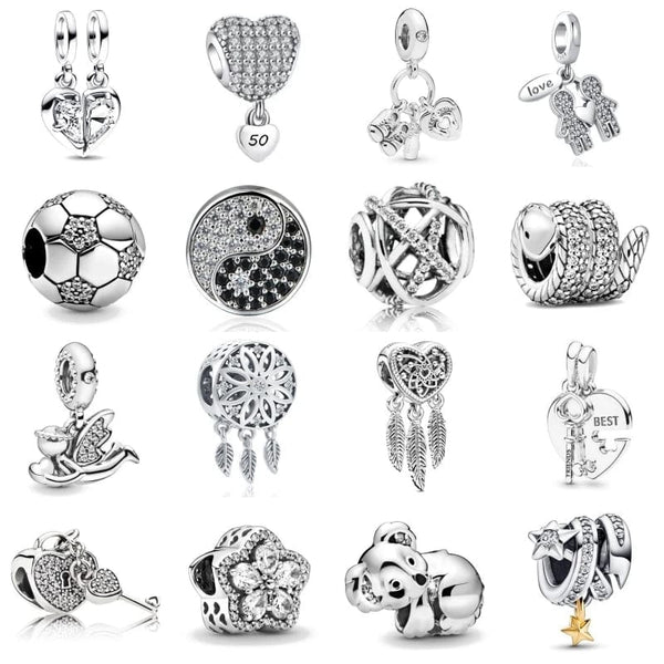 Planet Gates NEW 925 Sterling Silver Charm Fit Original Bracelet Accessories Women Jewelry White Series Football Snake Dreamcatcher Cross