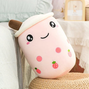 Planet Gates New Arrival Cartoon Fruit Bubble Tea Cup Plush Toys Real Life Boba Food With Suction Pillow Stuffed Soft Hug Cushion Decor