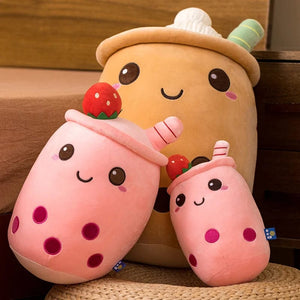 Planet Gates New Arrival Cartoon Fruit Bubble Tea Cup Plush Toys Real Life Boba Food With Suction Pillow Stuffed Soft Hug Cushion Decor