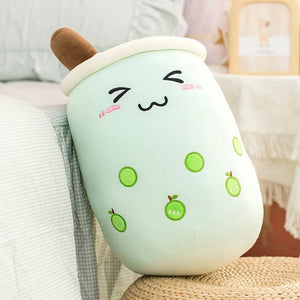 Planet Gates New Arrival Cartoon Fruit Bubble Tea Cup Plush Toys Real Life Boba Food With Suction Pillow Stuffed Soft Hug Cushion Decor