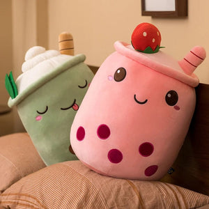 Planet Gates New Arrival Cartoon Fruit Bubble Tea Cup Plush Toys Real Life Boba Food With Suction Pillow Stuffed Soft Hug Cushion Decor