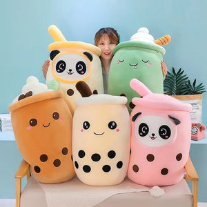 Planet Gates New Arrival Cartoon Fruit Bubble Tea Cup Plush Toys Real Life Boba Food With Suction Pillow Stuffed Soft Hug Cushion Decor