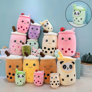 Planet Gates New Arrival Cartoon Fruit Bubble Tea Cup Plush Toys Real Life Boba Food With Suction Pillow Stuffed Soft Hug Cushion Decor