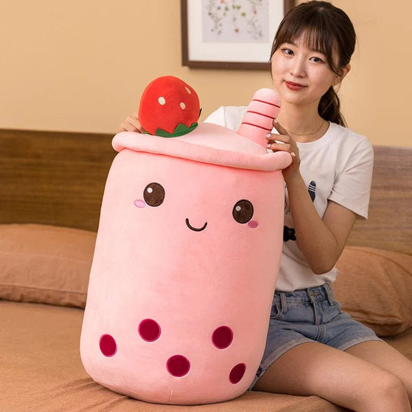 Planet Gates New Arrival Cartoon Fruit Bubble Tea Cup Plush Toys Real Life Boba Food With Suction Pillow Stuffed Soft Hug Cushion Decor