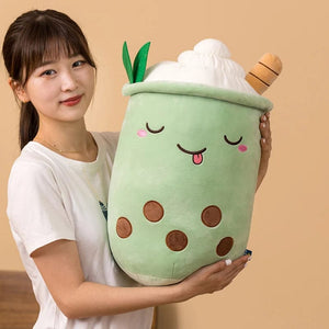 Planet Gates New Arrival Cartoon Fruit Bubble Tea Cup Plush Toys Real Life Boba Food With Suction Pillow Stuffed Soft Hug Cushion Decor