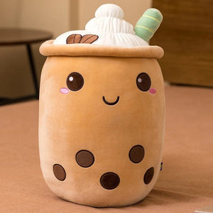 Planet Gates New Arrival Cartoon Fruit Bubble Tea Cup Plush Toys Real Life Boba Food With Suction Pillow Stuffed Soft Hug Cushion Decor