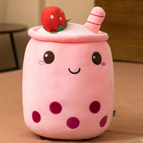 Planet Gates New Arrival Cartoon Fruit Bubble Tea Cup Plush Toys Real Life Boba Food With Suction Pillow Stuffed Soft Hug Cushion Decor