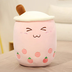 Planet Gates New Arrival Cartoon Fruit Bubble Tea Cup Plush Toys Real Life Boba Food With Suction Pillow Stuffed Soft Hug Cushion Decor