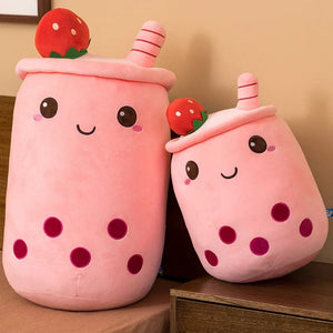 Planet Gates New Arrival Cartoon Fruit Bubble Tea Cup Plush Toys Real Life Boba Food With Suction Pillow Stuffed Soft Hug Cushion Decor