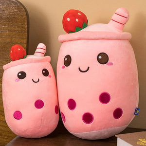 Planet Gates New Arrival Cartoon Fruit Bubble Tea Cup Plush Toys Real Life Boba Food With Suction Pillow Stuffed Soft Hug Cushion Decor