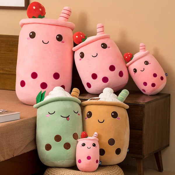 Planet Gates New Arrival Cartoon Fruit Bubble Tea Cup Plush Toys Real Life Boba Food With Suction Pillow Stuffed Soft Hug Cushion Decor