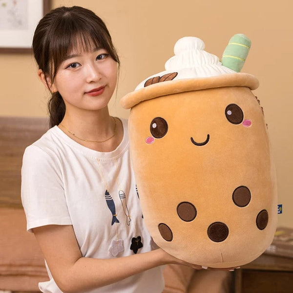 Planet Gates New Arrival Cartoon Fruit Bubble Tea Cup Plush Toys Real Life Boba Food With Suction Pillow Stuffed Soft Hug Cushion Decor