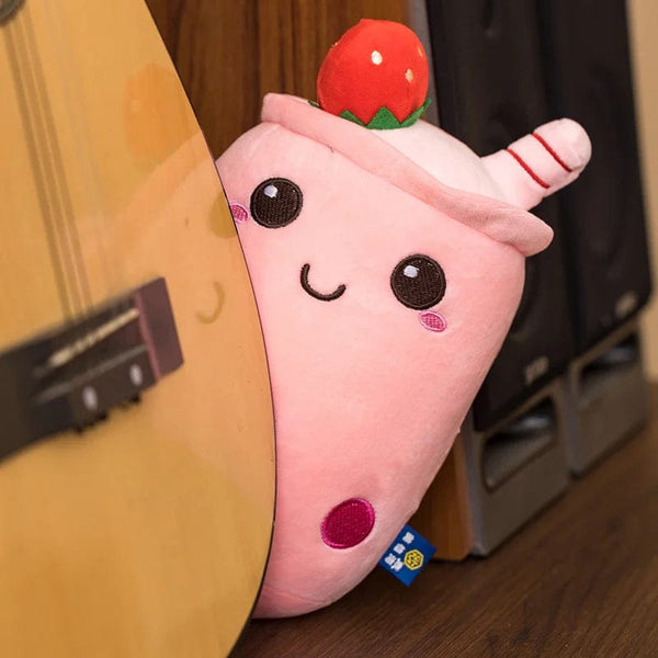 Planet Gates New Arrival Cartoon Fruit Bubble Tea Cup Plush Toys Real Life Boba Food With Suction Pillow Stuffed Soft Hug Cushion Decor