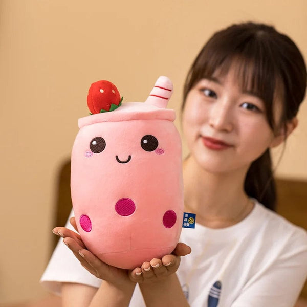 Planet Gates New Arrival Cartoon Fruit Bubble Tea Cup Plush Toys Real Life Boba Food With Suction Pillow Stuffed Soft Hug Cushion Decor