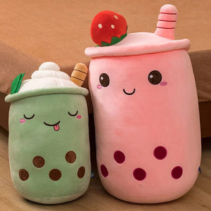 Planet Gates New Arrival Cartoon Fruit Bubble Tea Cup Plush Toys Real Life Boba Food With Suction Pillow Stuffed Soft Hug Cushion Decor