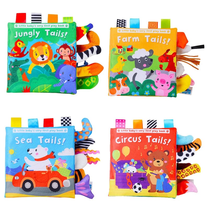 Planet Gates New Baby Toys Cartoon Animals Tail Baby Cloth Book Educational Ringed Paper Cloth Book Toys Enlightenment Baby Toys 0 12 Months