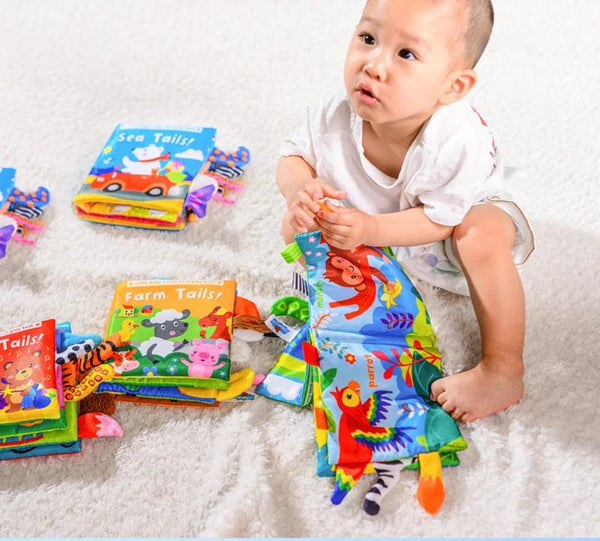Planet Gates New Baby Toys Cartoon Animals Tail Baby Cloth Book Educational Ringed Paper Cloth Book Toys Enlightenment Baby Toys 0 12 Months
