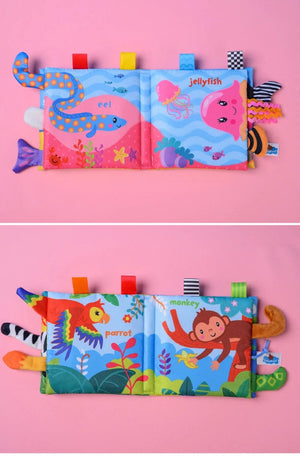 Planet Gates New Baby Toys Cartoon Animals Tail Baby Cloth Book Educational Ringed Paper Cloth Book Toys Enlightenment Baby Toys 0 12 Months
