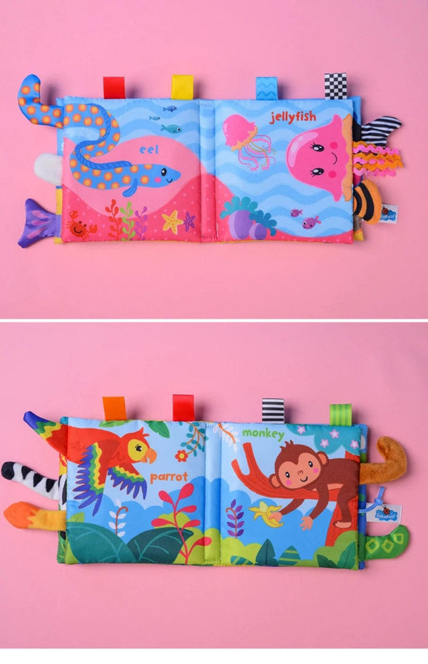Planet Gates New Baby Toys Cartoon Animals Tail Baby Cloth Book Educational Ringed Paper Cloth Book Toys Enlightenment Baby Toys 0 12 Months