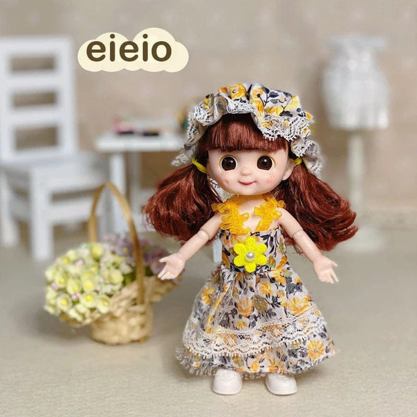 Planet Gates New BjD 16CM Doll For Gitls 13 Movable Joints Cute Face and Blue Eyes with Clothes Shoes Mini Dolls Girl Gift for Girls Diy Toys