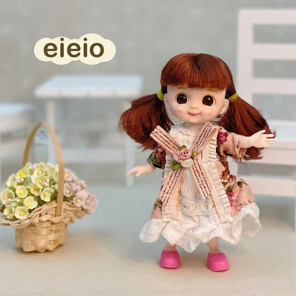 Planet Gates New BjD 16CM Doll For Gitls 13 Movable Joints Cute Face and Blue Eyes with Clothes Shoes Mini Dolls Girl Gift for Girls Diy Toys