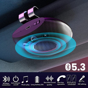 Planet Gates New Bluetooth 5.3 / CHINA Bluetooth 5.0 Handsfree Car Kit Hifi Speaker 2W Wireless Audio Receiver MP3 Music Player Noise Cancelling Sun Visor Clip