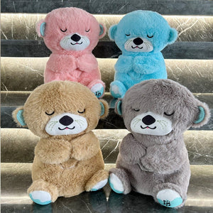 Planet Gates New Breathing Bear Baby Soothing Otter Plush Doll Toy Baby Kids Soothing Music Sleeping Companion Sound and Light Doll Toy Gift