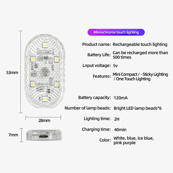 Planet Gates New Car LED Touch Lights Wireless Interior Light Magnetic Auto Door Light Roof Ceiling Lamp Reading Lamp USB Rechargeable 5V