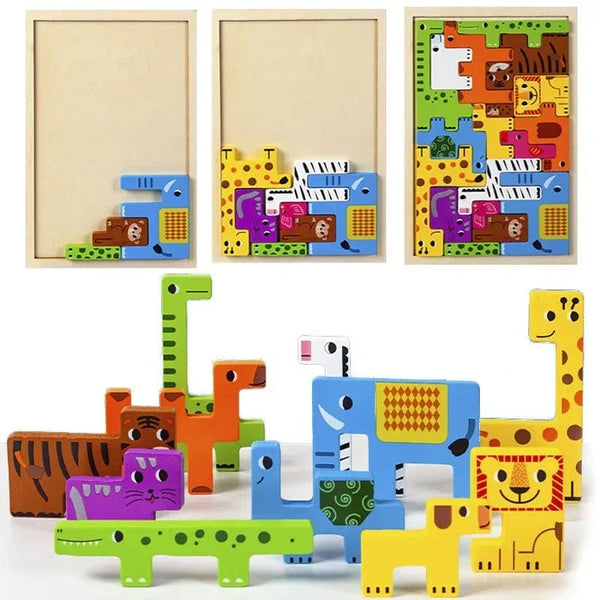 Planet Gates New Cartoon 3D Puzzle Wooden Tangram Math Toys Cube Game Children Pre-school Magination Shapes Puzzle Educational Toy for Kids