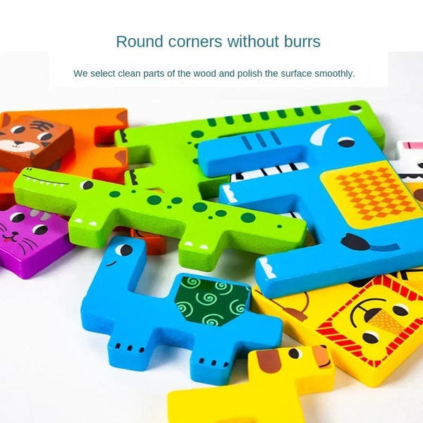 Planet Gates New Cartoon 3D Puzzle Wooden Tangram Math Toys Cube Game Children Pre-school Magination Shapes Puzzle Educational Toy for Kids