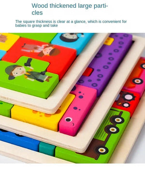 Planet Gates New Cartoon 3D Puzzle Wooden Tangram Math Toys Cube Game Children Pre-school Magination Shapes Puzzle Educational Toy for Kids