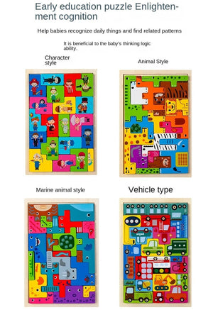 Planet Gates New Cartoon 3D Puzzle Wooden Tangram Math Toys Cube Game Children Pre-school Magination Shapes Puzzle Educational Toy for Kids