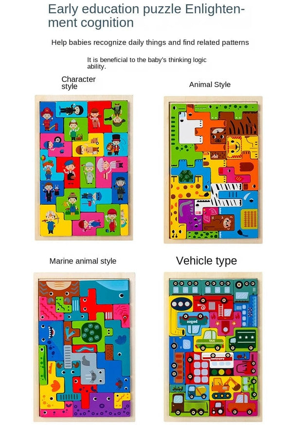 Planet Gates New Cartoon 3D Puzzle Wooden Tangram Math Toys Cube Game Children Pre-school Magination Shapes Puzzle Educational Toy for Kids