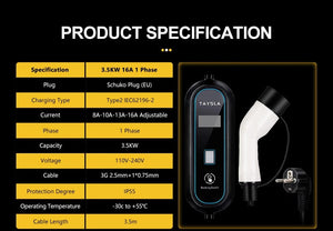 Planet Gates New Charger TYPE 2 / TYPE2 TAYSLA Household Electric Car Charger 16A MAX 220V Portable EV Charger TYPE 2 IEC 62196 Charging Cable for Electric Vehicle Car