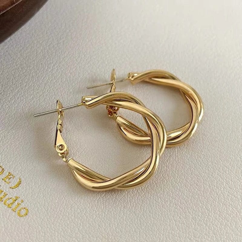 Planet Gates E4368 New Circle Twine Twists Hoop Earring for Women Simple Temperament Hyperbole Gold Color Metal Ear Jewelry Gift Aros