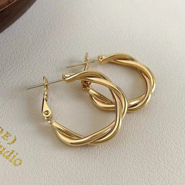 Planet Gates New Circle Twine Twists Hoop Earring for Women Simple Temperament Hyperbole Gold Color Metal Ear Jewelry Gift Aros