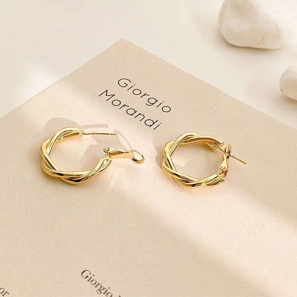 Planet Gates New Circle Twine Twists Hoop Earring for Women Simple Temperament Hyperbole Gold Color Metal Ear Jewelry Gift Aros