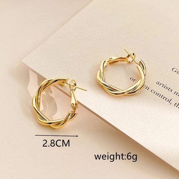 Planet Gates New Circle Twine Twists Hoop Earring for Women Simple Temperament Hyperbole Gold Color Metal Ear Jewelry Gift Aros