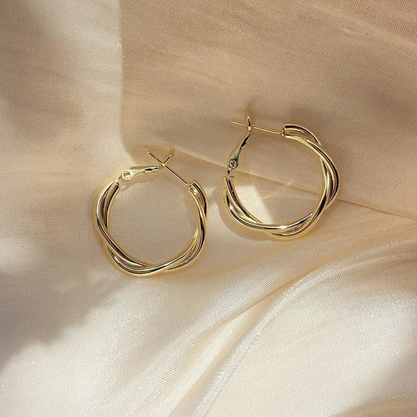 Planet Gates New Circle Twine Twists Hoop Earring for Women Simple Temperament Hyperbole Gold Color Metal Ear Jewelry Gift Aros