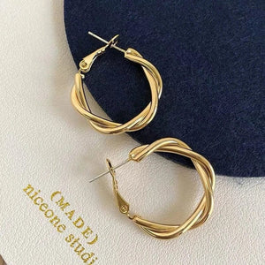 Planet Gates New Circle Twine Twists Hoop Earring for Women Simple Temperament Hyperbole Gold Color Metal Ear Jewelry Gift Aros
