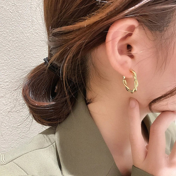 Planet Gates New Circle Twine Twists Hoop Earring for Women Simple Temperament Hyperbole Gold Color Metal Ear Jewelry Gift Aros
