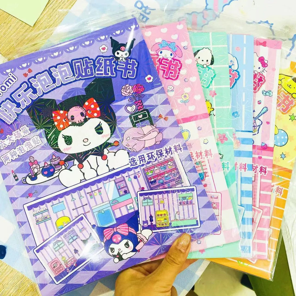 Planet Gates New Creative Sanrio Kuromi My Melody Bubble Sticker Book Kawaii Quiet Book 3D Bubble Scene Sticker Book Girls Handmade Gift Toys