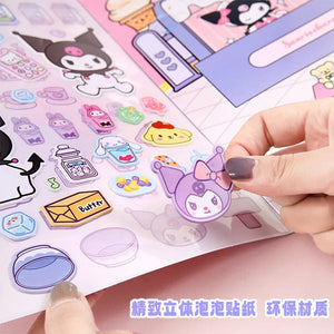 Planet Gates New Creative Sanrio Kuromi My Melody Bubble Sticker Book Kawaii Quiet Book 3D Bubble Scene Sticker Book Girls Handmade Gift Toys
