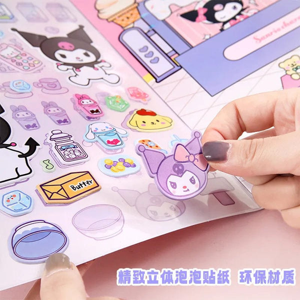 Planet Gates New Creative Sanrio Kuromi My Melody Bubble Sticker Book Kawaii Quiet Book 3D Bubble Scene Sticker Book Girls Handmade Gift Toys