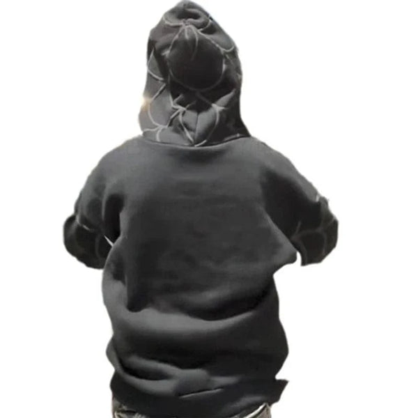 Planet Gates New cross-border European and American style autumn and winter spider print patchwork cardigan zipper hooded sweatshirt