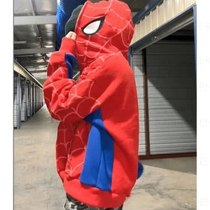 Planet Gates New cross-border European and American style autumn and winter spider print patchwork cardigan zipper hooded sweatshirt