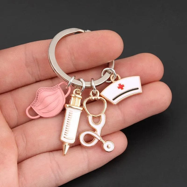 Planet Gates New Doctor Keychain Medical Tool Key Ring Injection Syringe Stethoscope Nurse Cap Key Chain Medico Gift DIY Jewelry Handmade