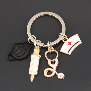 Planet Gates New Doctor Keychain Medical Tool Key Ring Injection Syringe Stethoscope Nurse Cap Key Chain Medico Gift DIY Jewelry Handmade